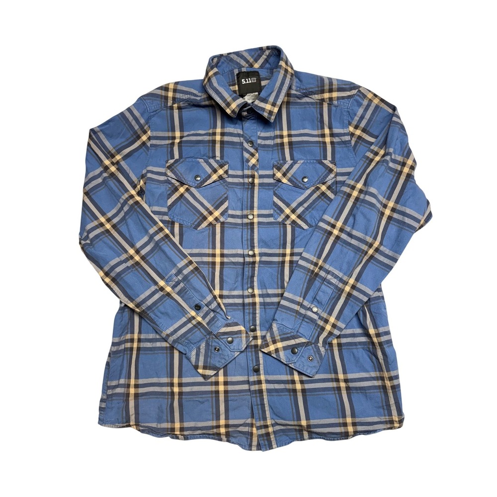 5.11 Tactical Mens Blue Plaid Long Sleeve Button Down Utility Shirt Large